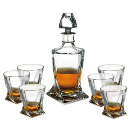 Silver Quadro Decanter & 6 Glasses