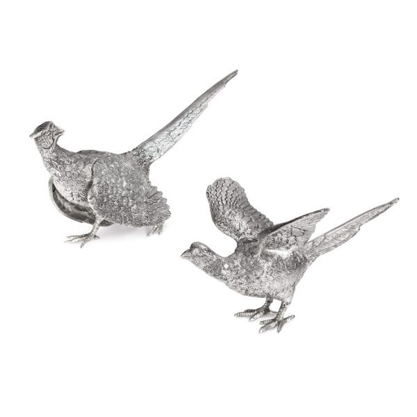 Pair Of Silver Small Pheasants