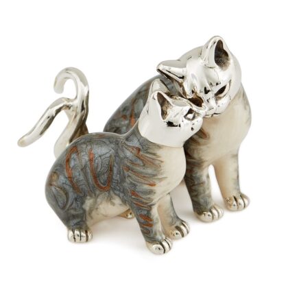 Cat Couple With Enamel Bodies Tabby Grey