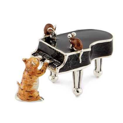 Ginger Cat And Mouse On Black Piano