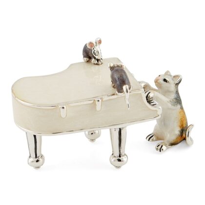 Tabby Grey Cat And Mouse On White Piano