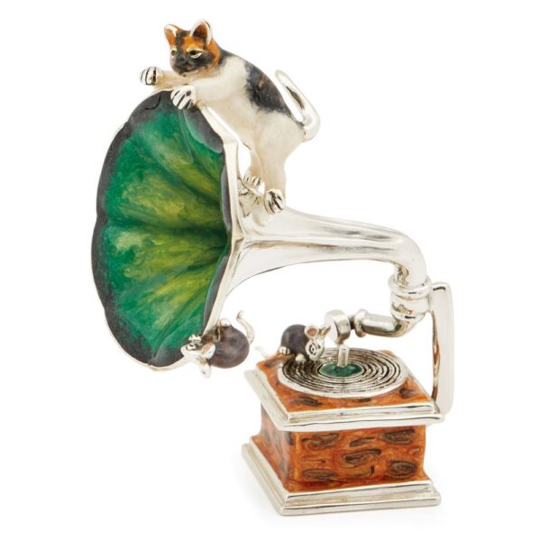 Tabby Cat and Mice on a Gramophone