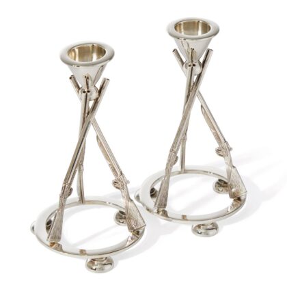 Silver Pair of Shotgun Candlesticks