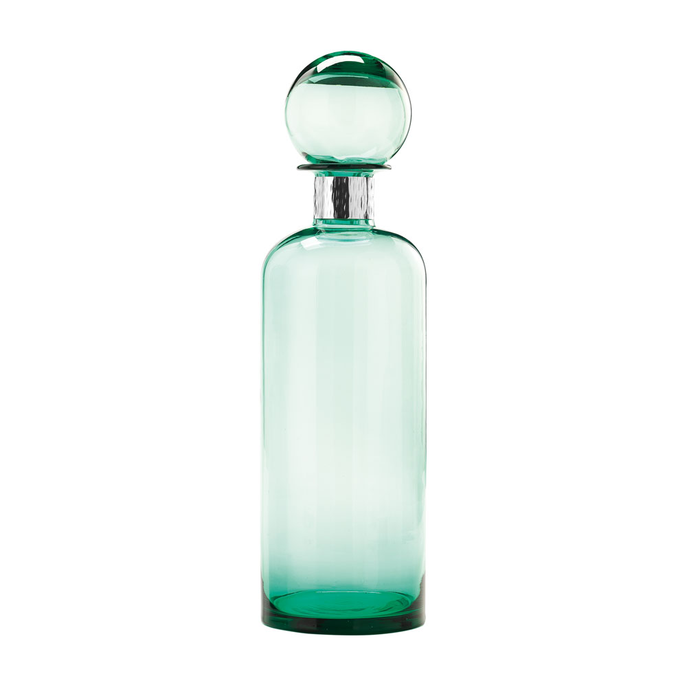 AQUA GREEN BOTTLE LARGE WITH STERLING SILVER COLLAR PROVENCE