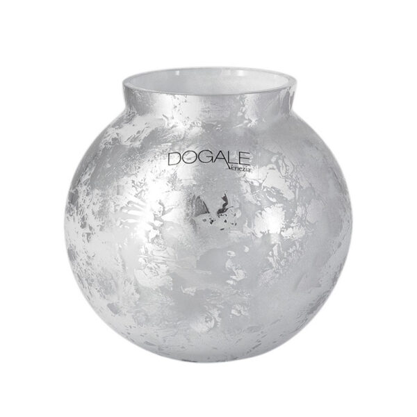 WHITE ROUND VASE SILVER LEAF LAGUNA