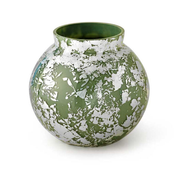 GREEN ROUND VASE SILVER LEAF LAGUNA
