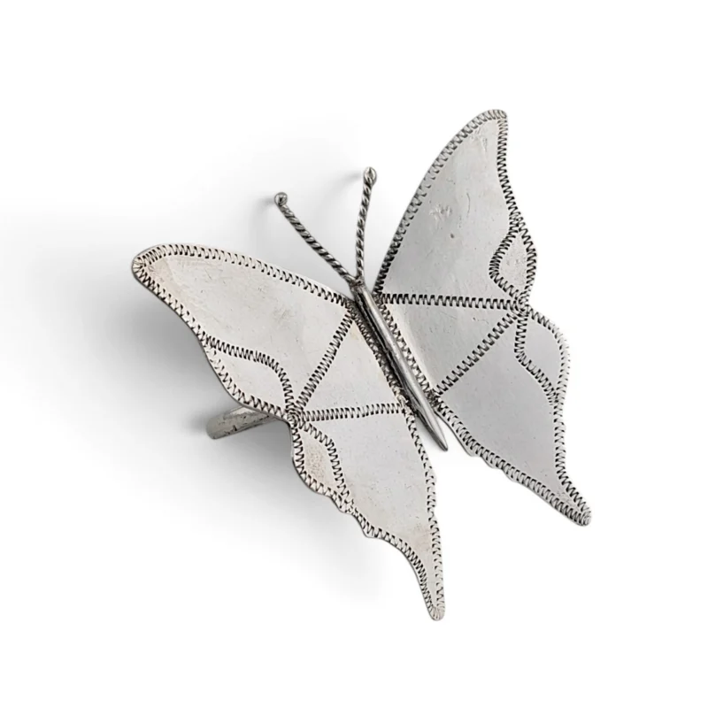 Silver butterfly napkin ring seen from the front
