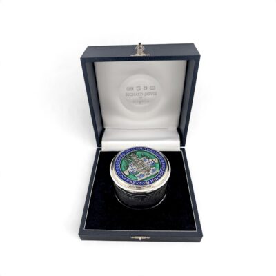 Silver box with an enamelled Magna Carta lid in its presentation case