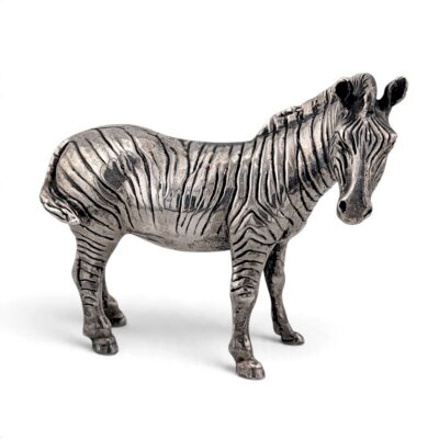 Silver zebra figure standing, with finely chased stripes